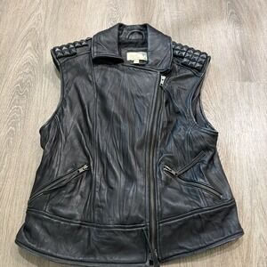 Elizabeth and James Studded Black Leather Moto Vest Sz L — Originally $549